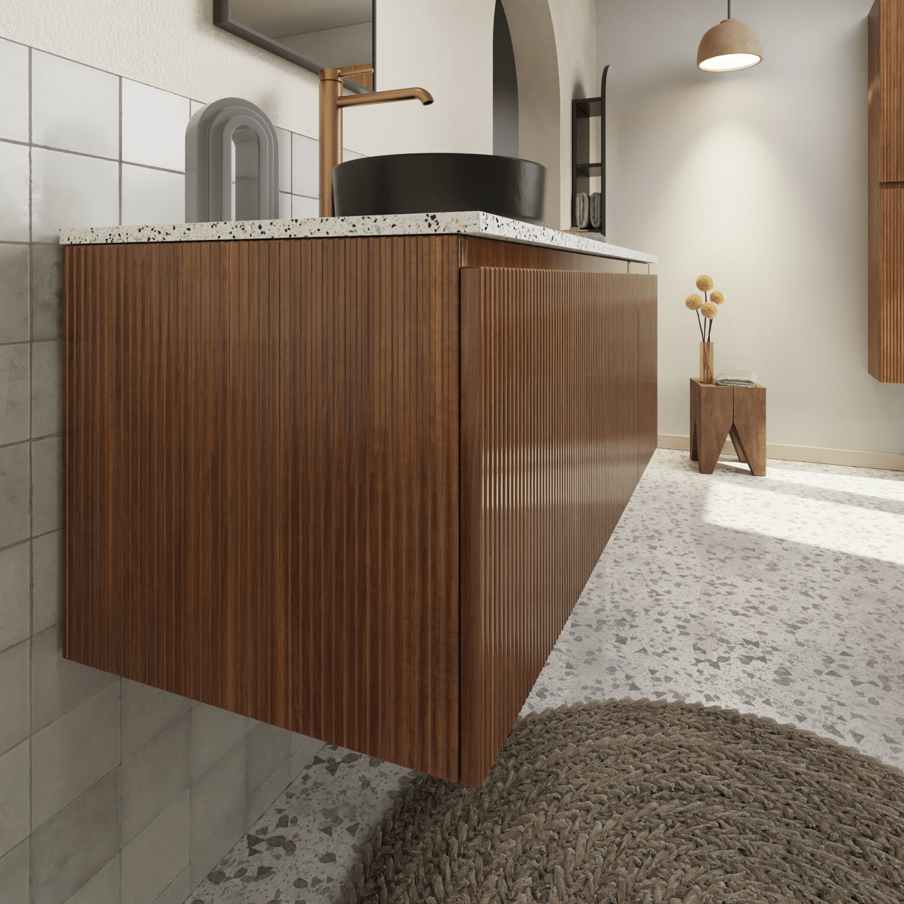 Storke Ribs hängender Waschbeckenunterschrank: 35 x 52 cm, Nussbaum