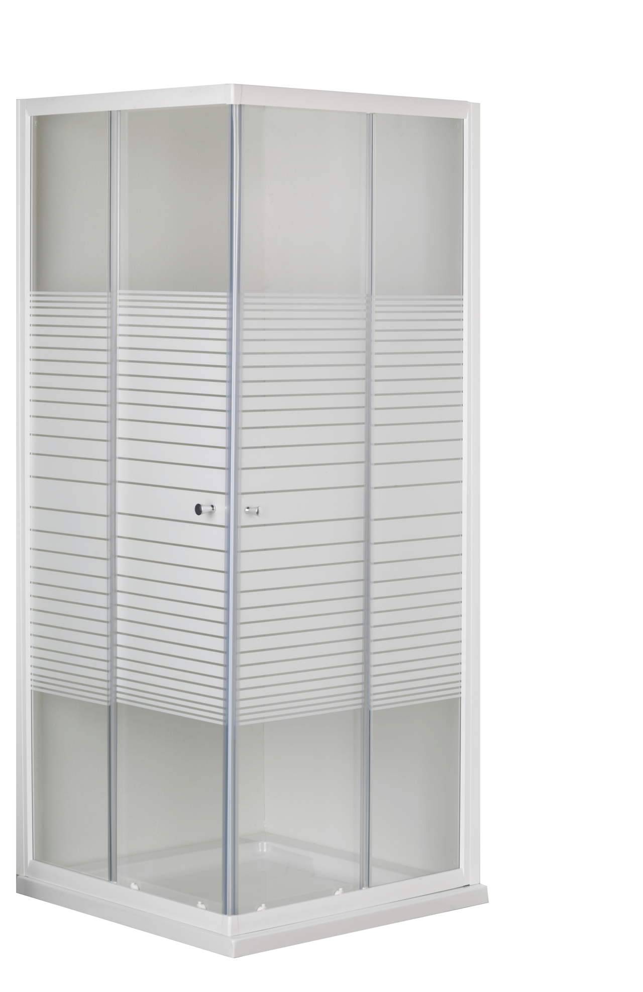 Linie Tarifa paroi d'angle avec entrée d'angle avec 2 portes coulissantes 80 x 80 cm verre Rayé profil blanc brillant