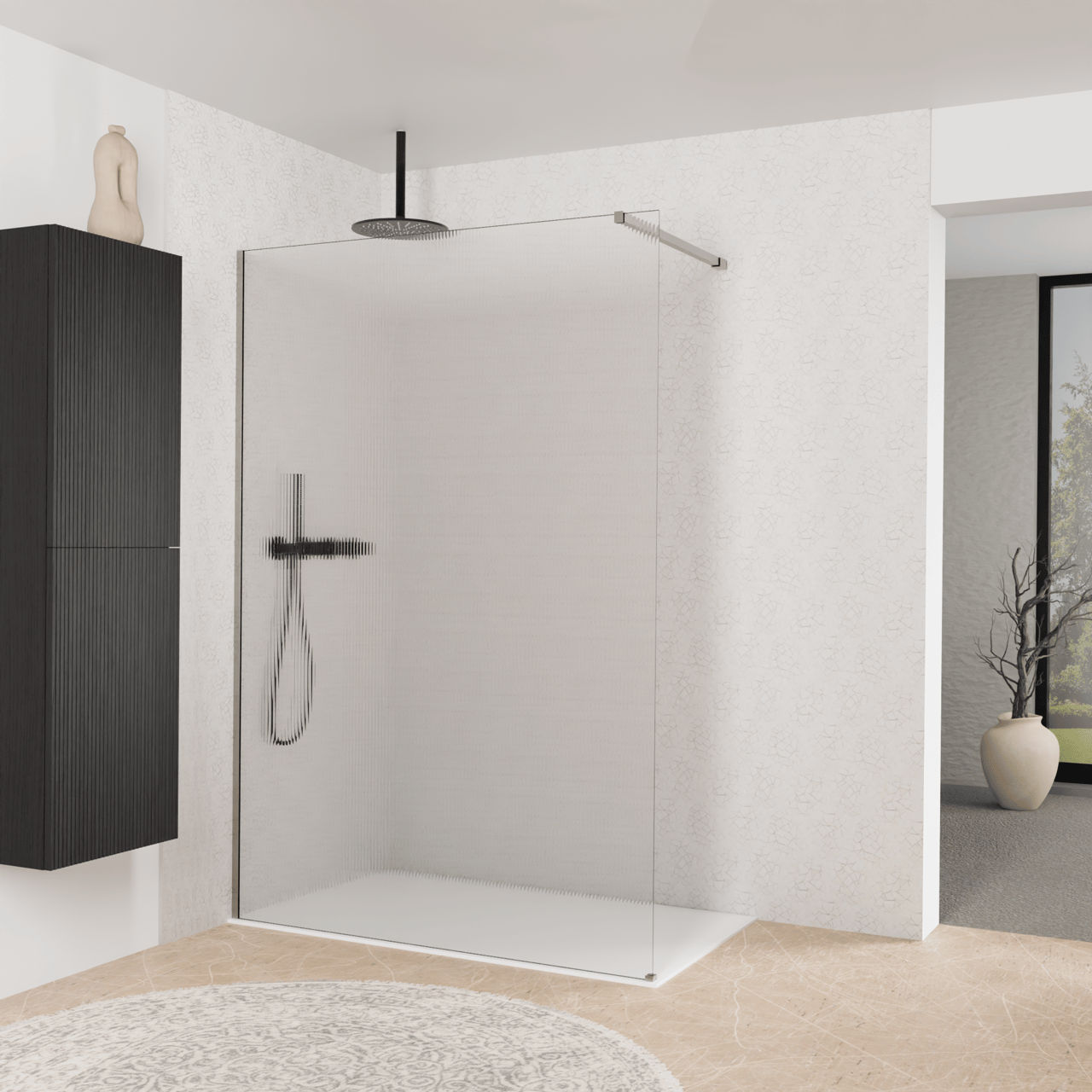 Balmani Modular inloopdouche: 140 x 200 cm, Ribs met coating, Brushed Inox profielen