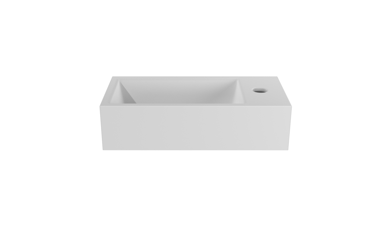 Luca Varess Cubic midi fonteintje Mat Wit Porselein 40,5x20cm rechts