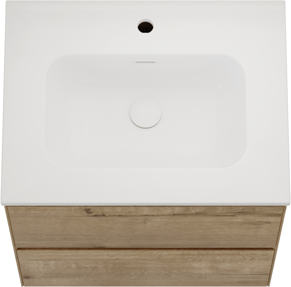 Balmani Mitra Compact meuble salle de bains suspendu 60 x 46 cm chêne brut avec Nostra plan simple en porcelaine blanc brillant