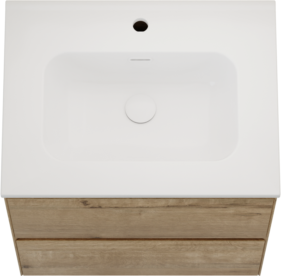 Balmani Mitra Compact meuble salle de bains suspendu 60 x 46 cm chêne brut avec Nostra plan simple en porcelaine blanc brillant