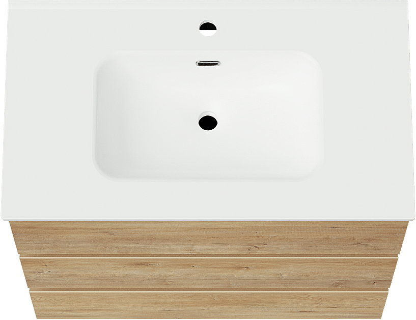 Linie Lado freistehendes Möbelstück Set: 80 x 46 cm, Naturbelassene Eiche, mit Baro Einzelwaschtisch, Porzellan Weiß matt