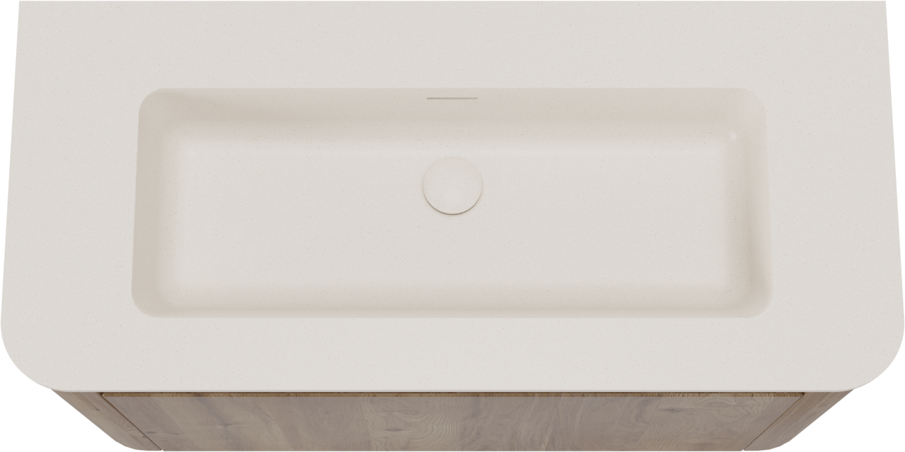 Storke Soft meuble salle de bains suspendu 100 x 46 cm chêne brut avec Mata Soft plan simple en Solid Surface beige granite