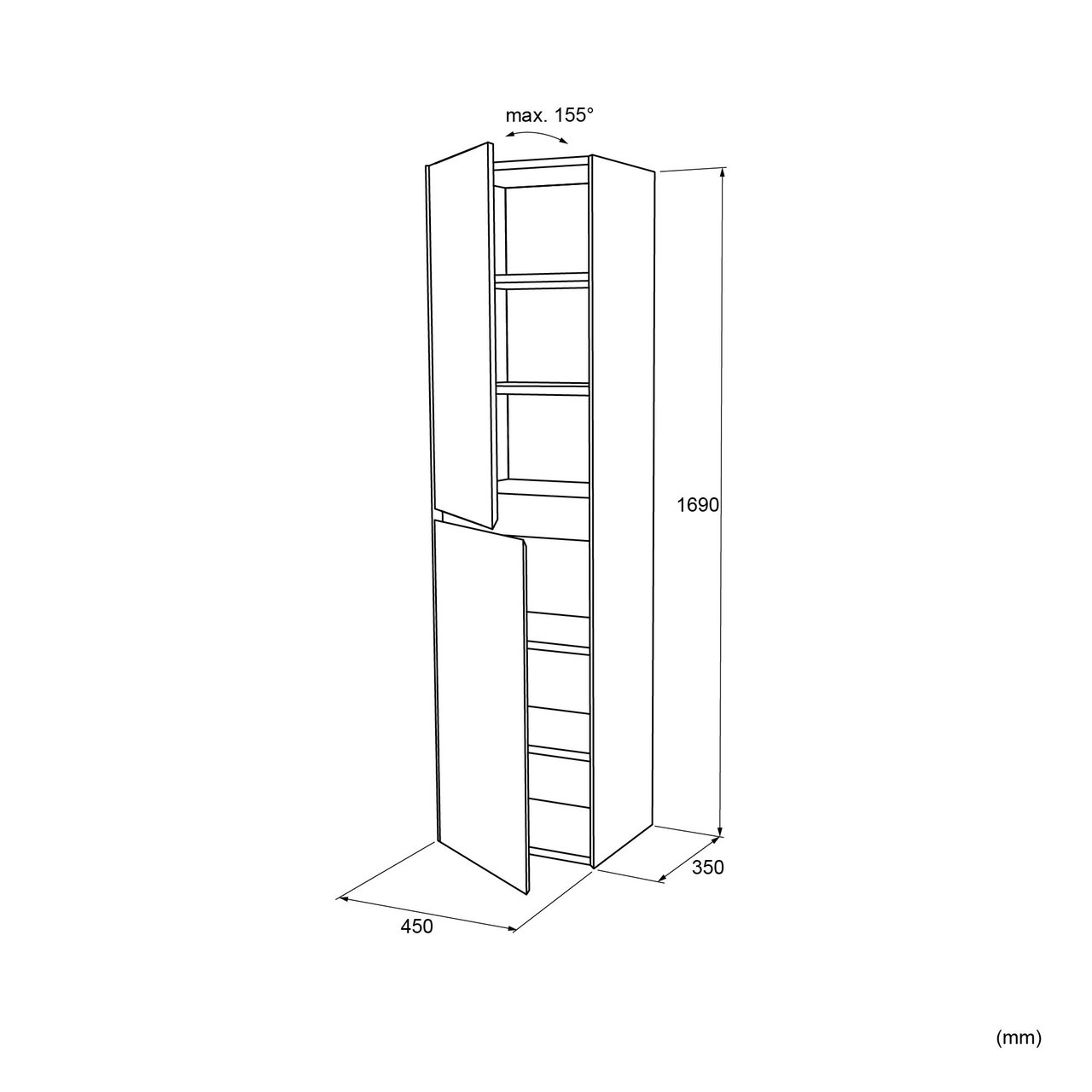 Balmani Mitra/Idra colonne salle de bains suspendue Noir Mat 45 x 35 x 169 cm