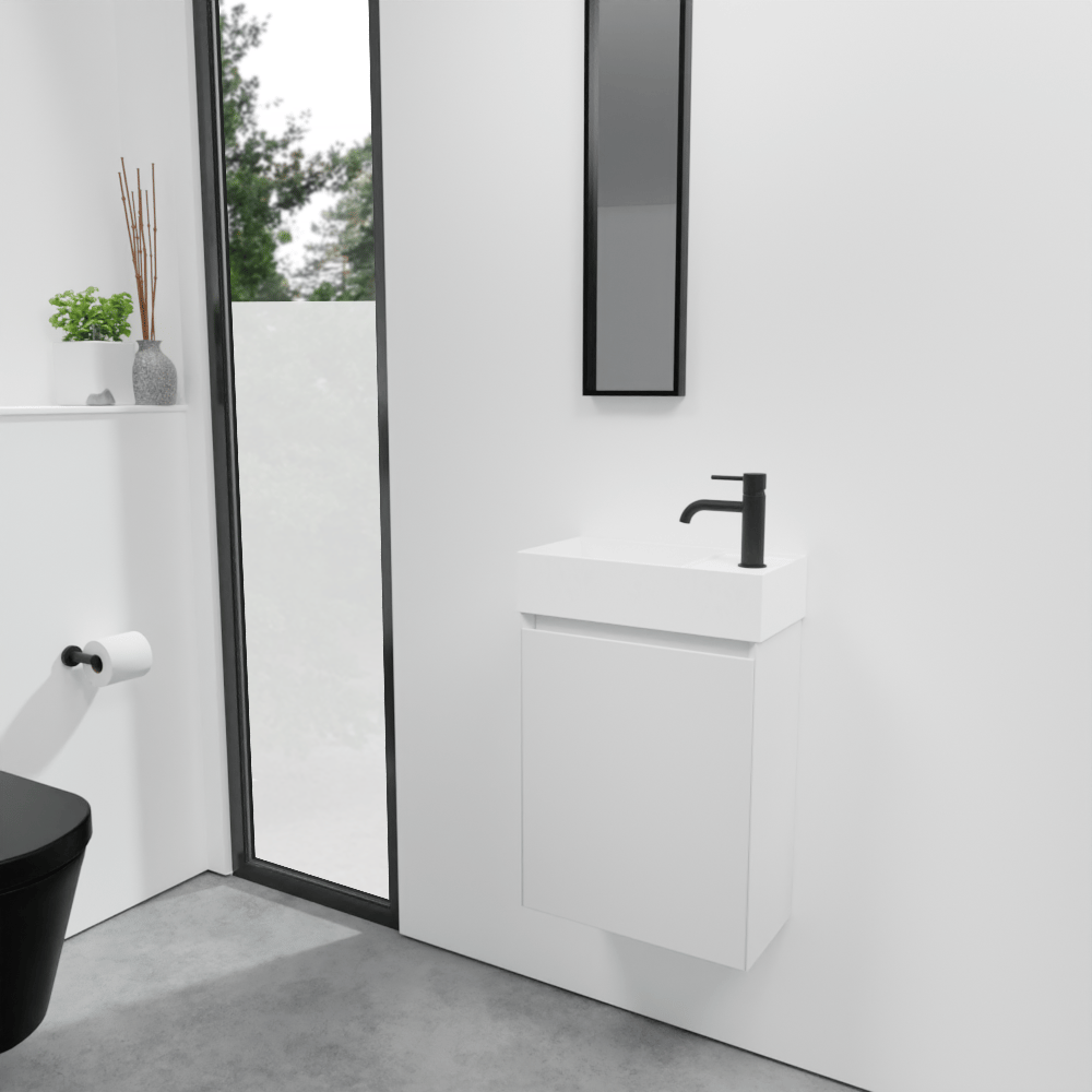 Balmani Mitra zwevend toiletmeubel 42 x 21 cm mat wit met Loop wastafel in matte Solid Surface