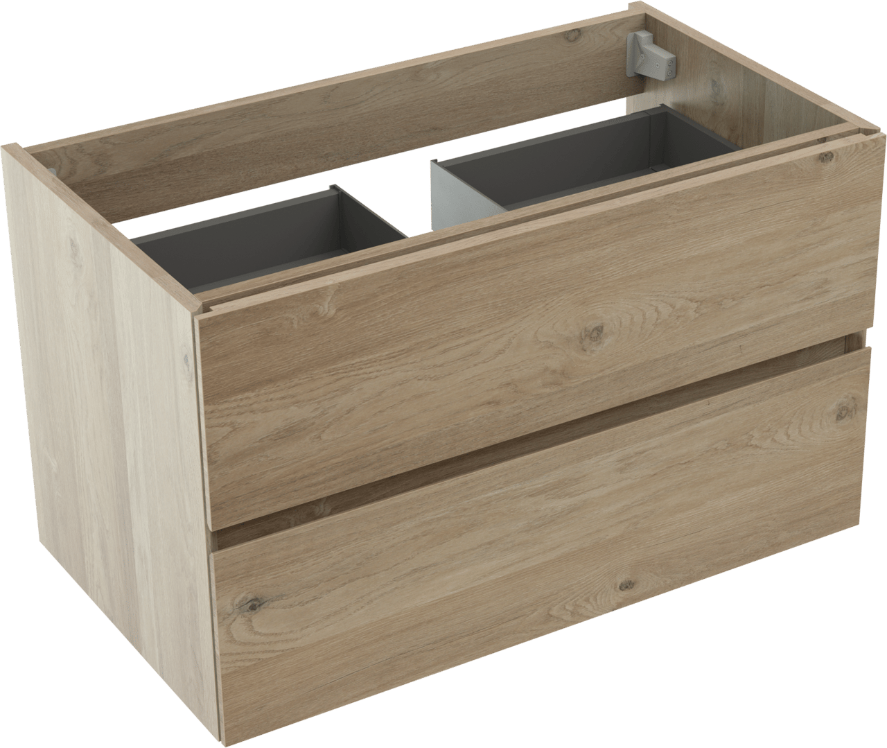 Storke Edge hängender Waschbeckenunterschrank: 80 x 46 cm, Eiche rustikal, 2 Schubladen