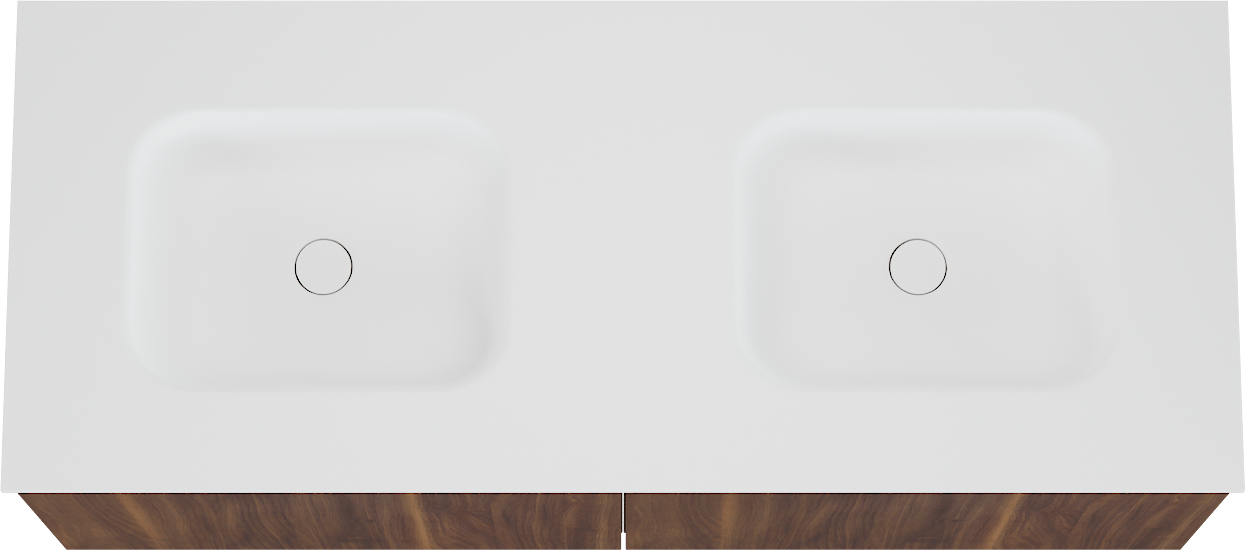 Balmani Sfera hängendes Möbelstück Set: 135 x 55 cm, Amerikanischer Nussbaum, mit Tablo Arcato Doppelwaschtisch, Solid Surface Weiß matt