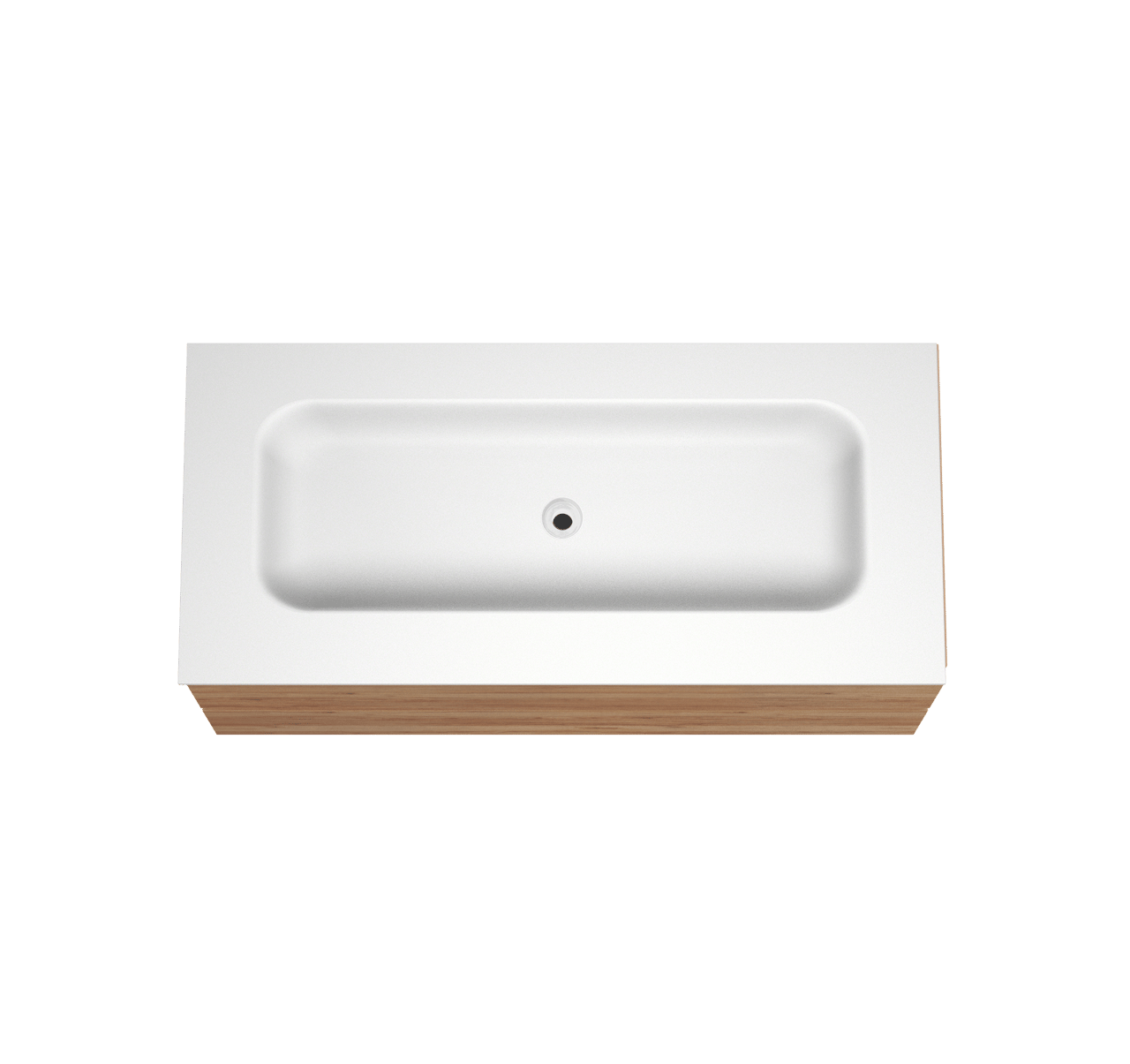 Balmani Lucida zwevend badmeubel 120 x 55 cm teakhout met Tablo Arcato enkele wastafel voor 2 kraangaten in solid surface mat wit