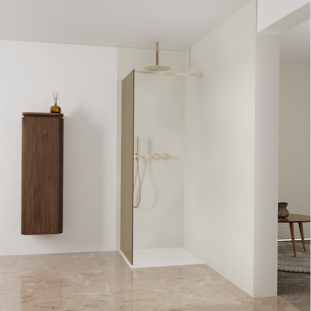 Balmani Modular inloopdouche: 80 x 200 cm, Brons glas, Brushed Champagne Gold profielen