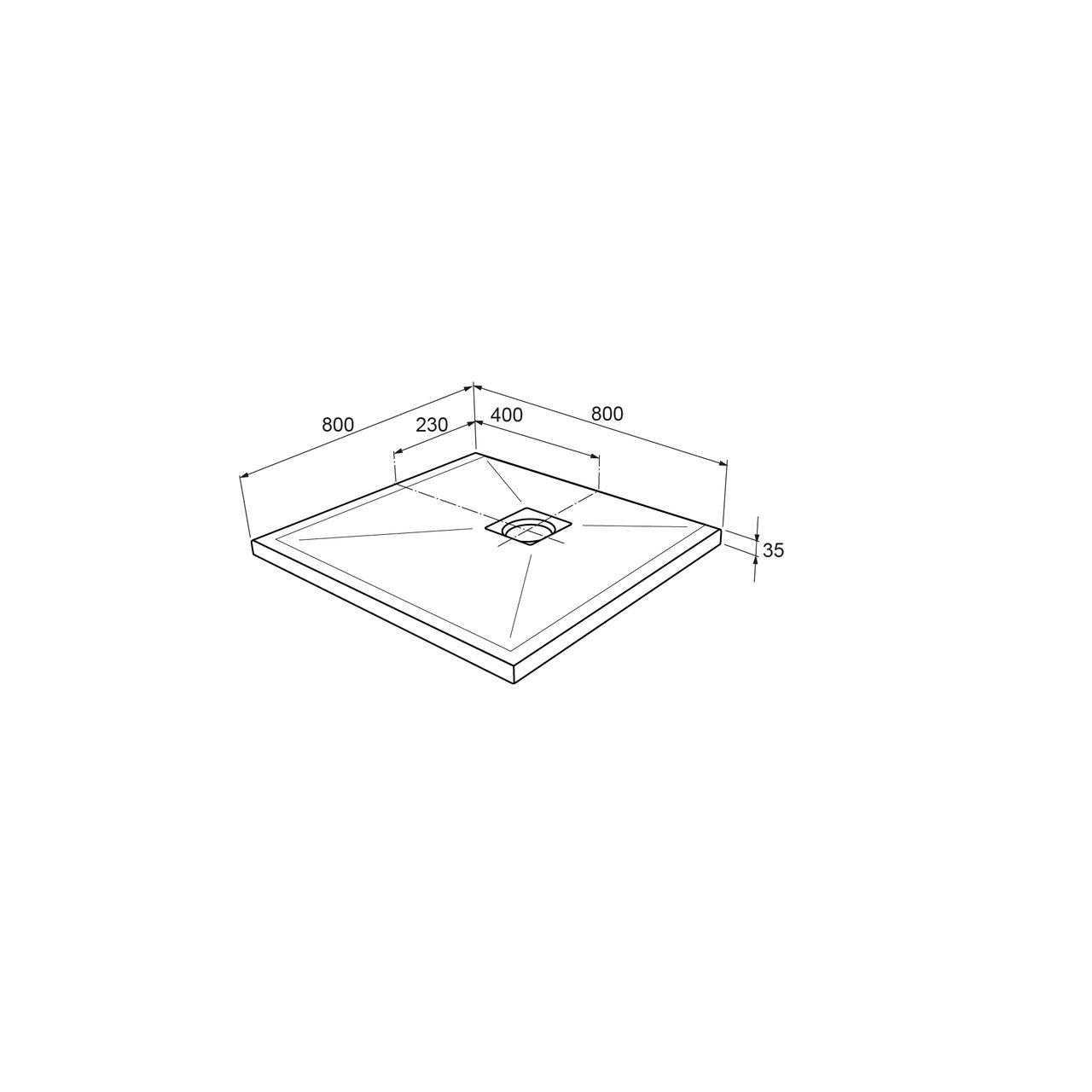 Linie Rumba Duschwanne: 80 x 80 cm, Acryl, Dunkelgraue Schieferstruktur