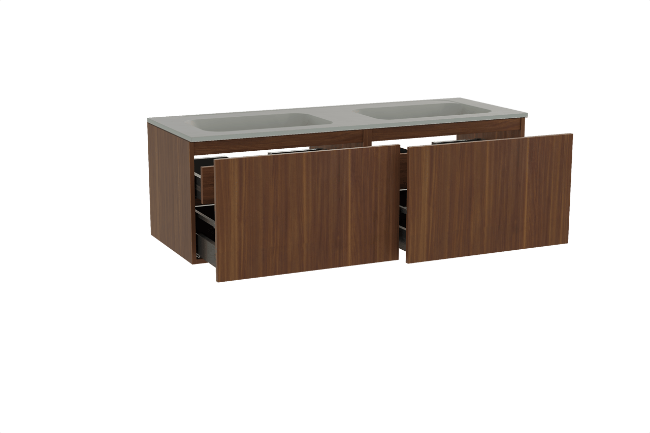 Balmani Sfera meuble salle de bains suspendu 150 x 55 cm noyer américain avec Tablo Strada double vasque en marbre composite soie grise