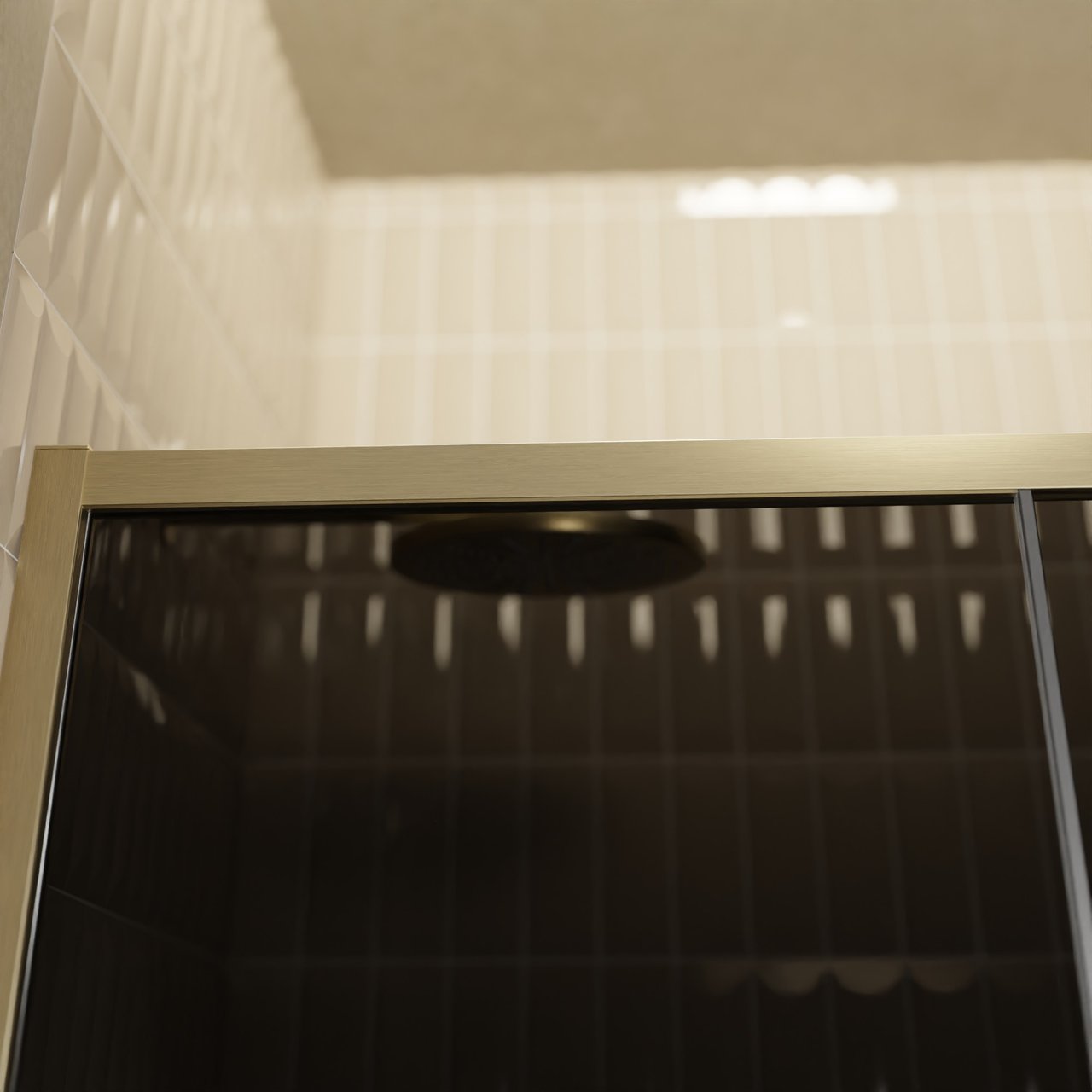 Balmani Senses Design douche schuifdeur omkeerbaar 140 cm x 210 cm Rookglas, Brushed Champagne Gold profielen