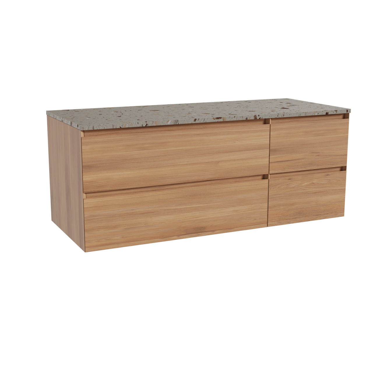 Balmani Mitra meuble salle de bains suspendu 135 x 55 cm teck avec Stretto tablette simple ou double en terrazzo greige terrazzo