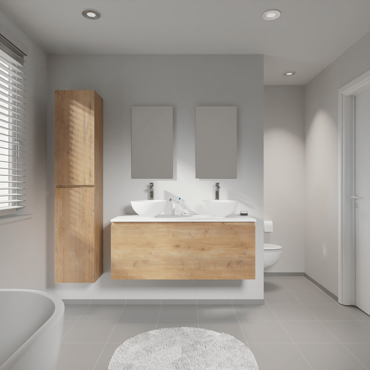 Linie Lado hängender Waschbeckenunterschrank: 120 x 46 cm, Eiche Natur, 1 Schublade