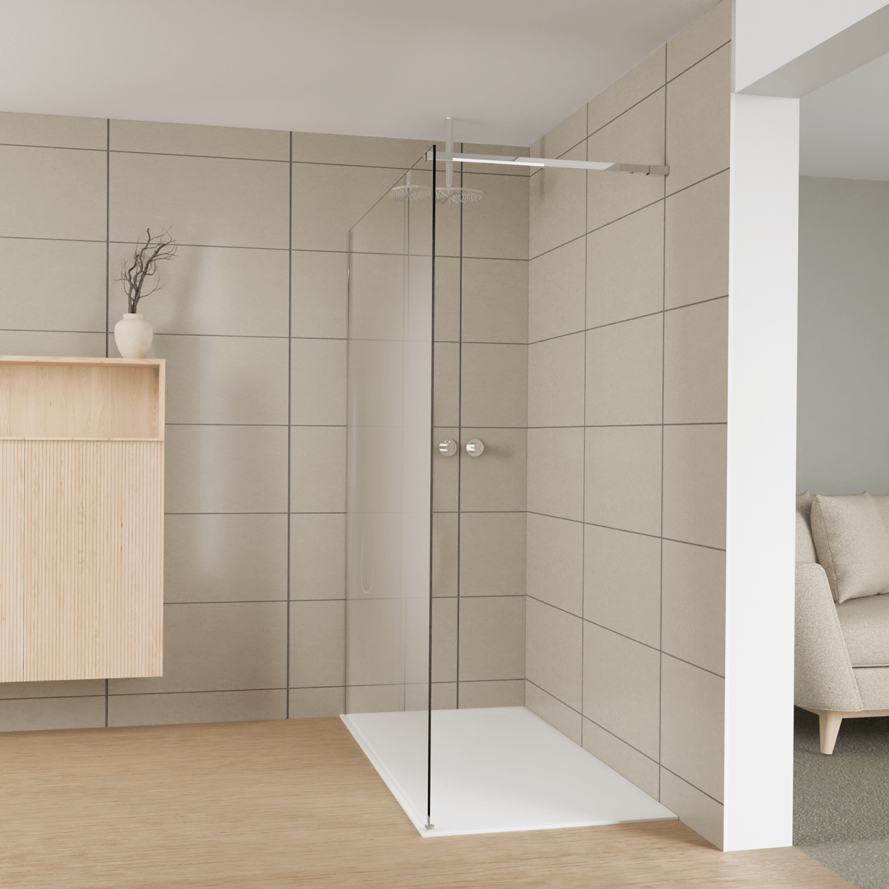 Balmani Modular Walk-In Dusche: 160 x 200 cm, Permafrost, inklusive Coating, Profil Chrom glänzend
