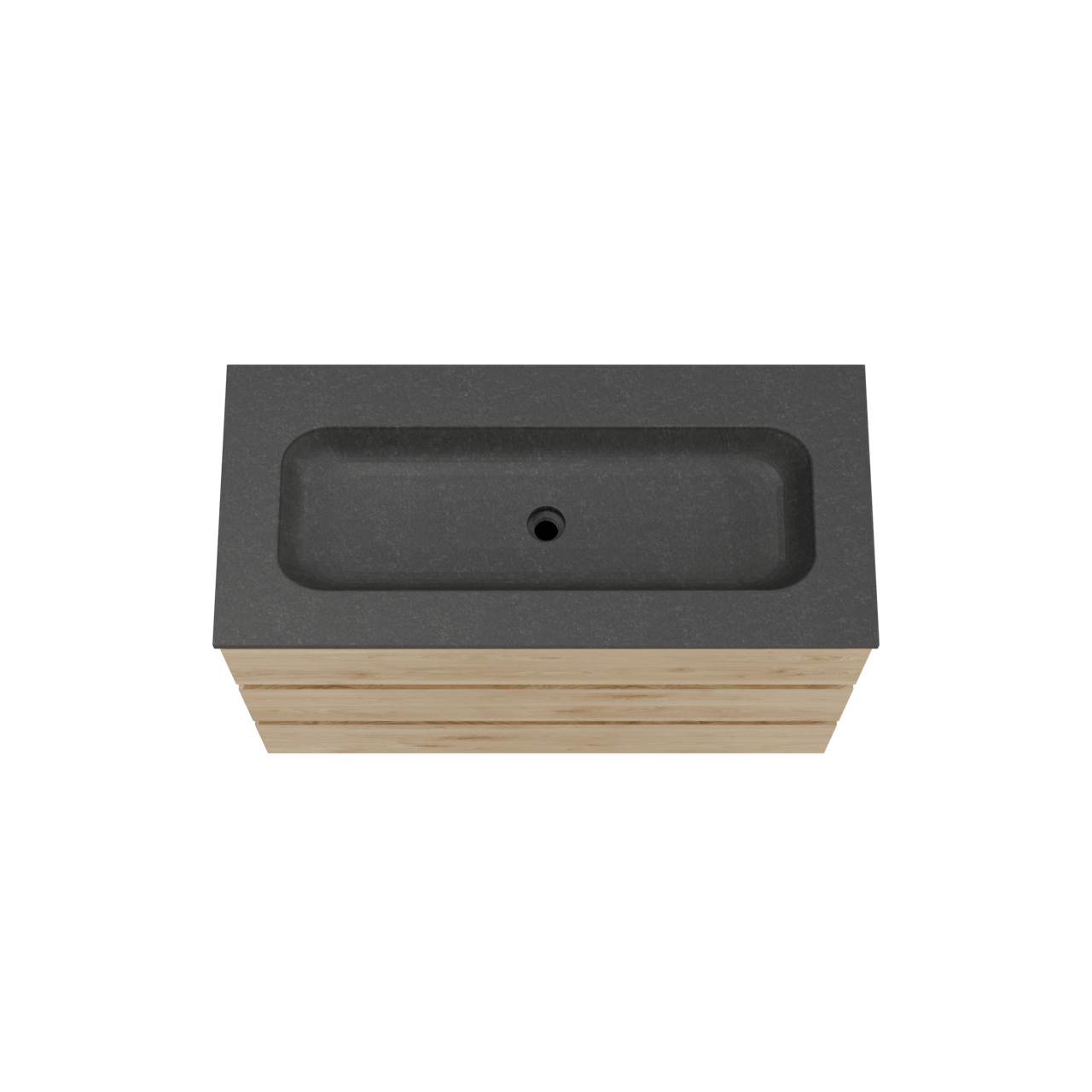 Balmani Lucida staand badkamermeubel 120 x 55 cm ruwe eik met Tablo Arcato enkele wastafel voor 2 kraangaten in graniet zwart