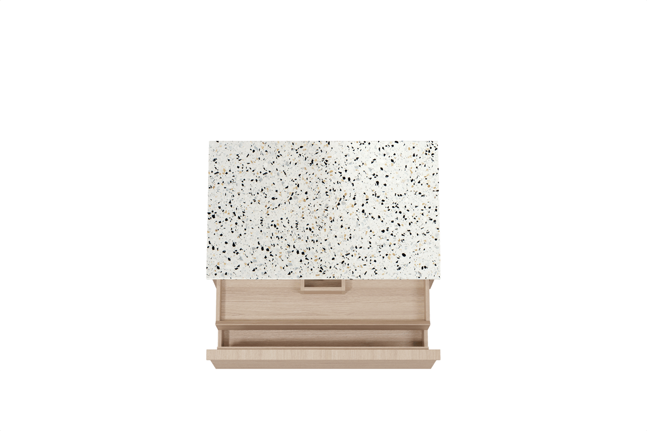 Balmani Forma meuble salle de bains suspendu 90 x 55 cm chêne naturel avec Stretto tablette simple en blanc/noir mat terrazzo, Nervure droite symétrique horizontale