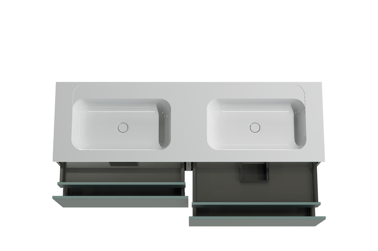 Balmani Sfera meuble salle de bains suspendu 180 x 55 cm forest avec Tablo Strada double vasque en marbre composite blanc brillant