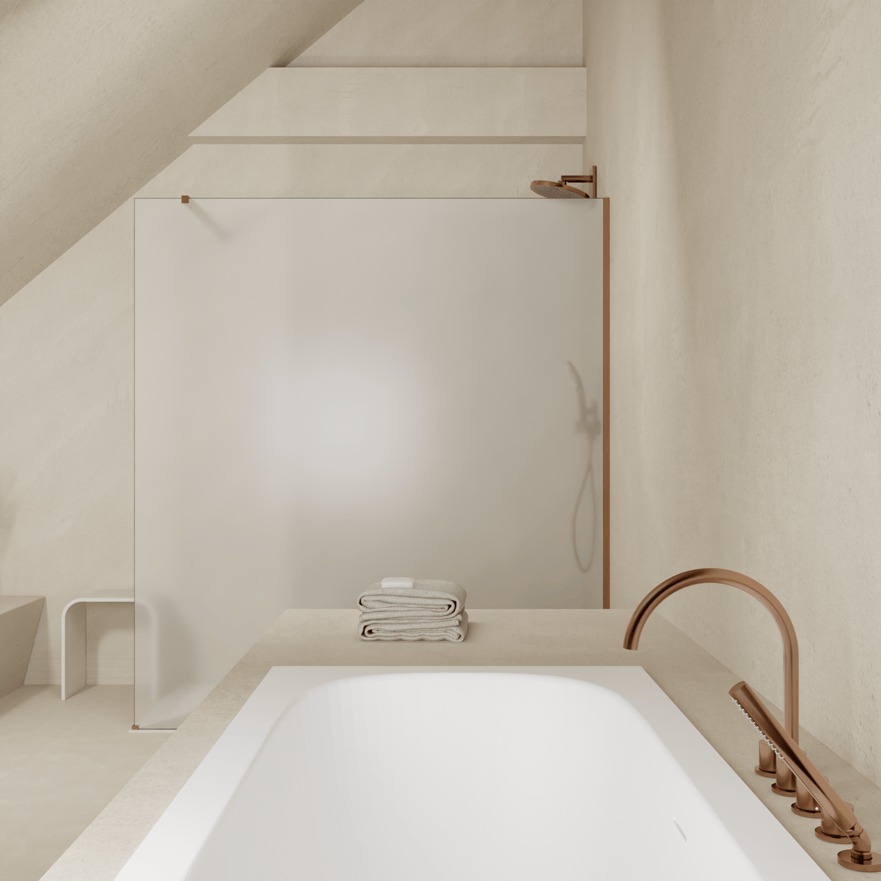 Balmani Modular Walk-In Dusche: 140 x 200 cm, Permafrost, inklusive Coating, Profil Brushed Rosegold