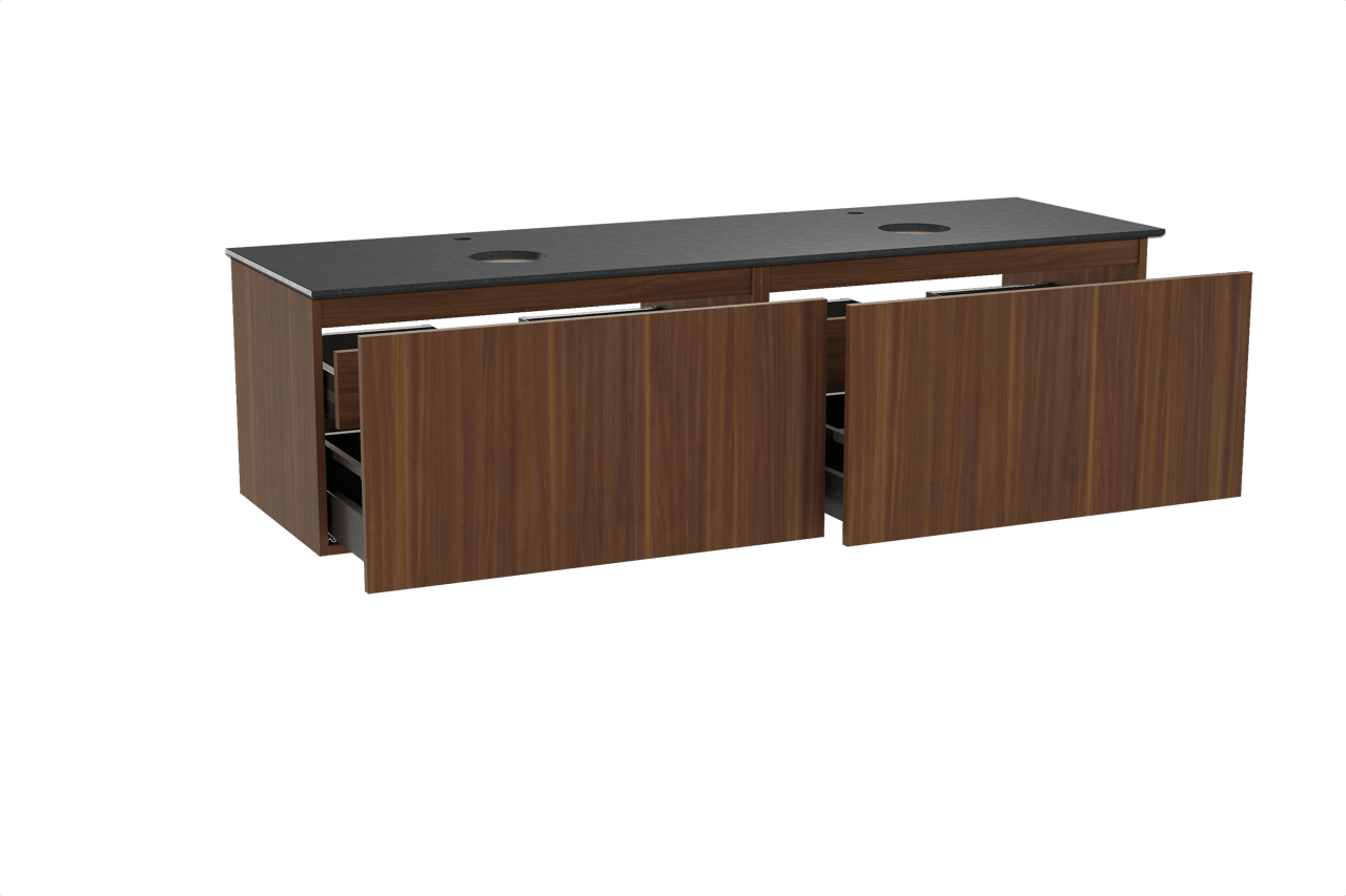 Balmani Sfera meuble salle de bains suspendu 180 x 55 cm noyer américain avec Facetta tablette double en granit noir