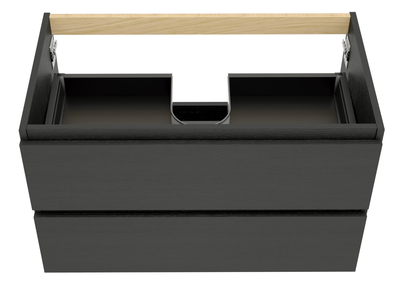 Balmani Lucida hängender Waschbeckenunterschrank: 90 x 55 cm, Eiche Schwarz, 2 Schubladen