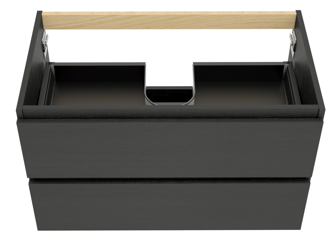 Balmani Lucida hängender Waschbeckenunterschrank: 90 x 55 cm, Eiche Schwarz, 2 Schubladen