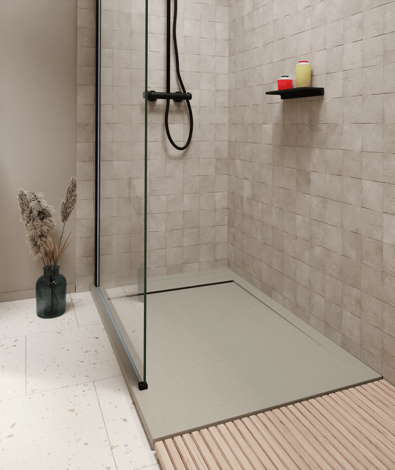 Luca Varess Dandy receveur de douche 140 x 80 cm marbre composite Soie grise mat structure rock