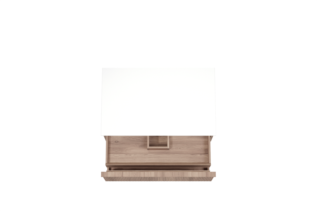 Balmani Forma meuble salle de bains suspendu 90 x 55 cm teck avec Stretto tablette simple en solid surface blanc mat, Nervure droite symétrique verticale