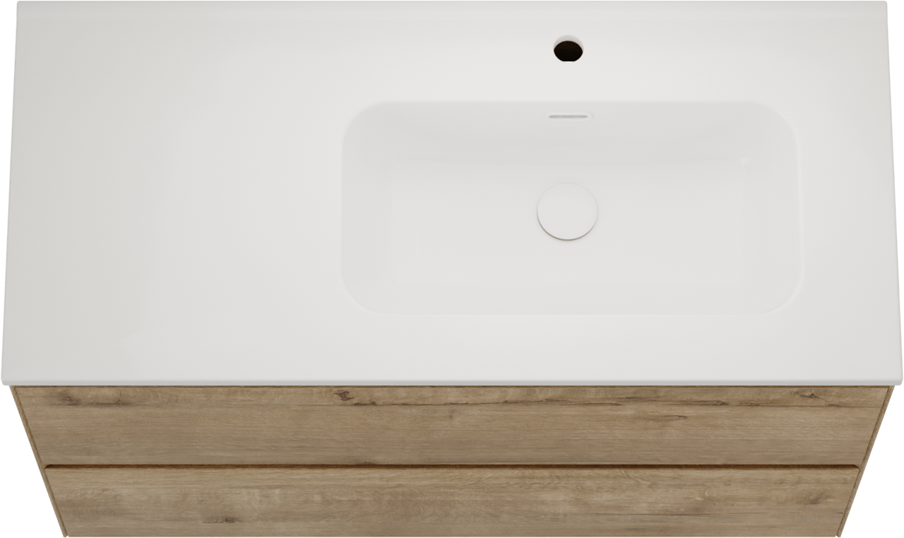 Balmani Mitra Compact meuble salle de bains suspendu 100 x 46 cm chêne brut avec Nostra vasque asymétrique droite en porcelaine blanc brillant