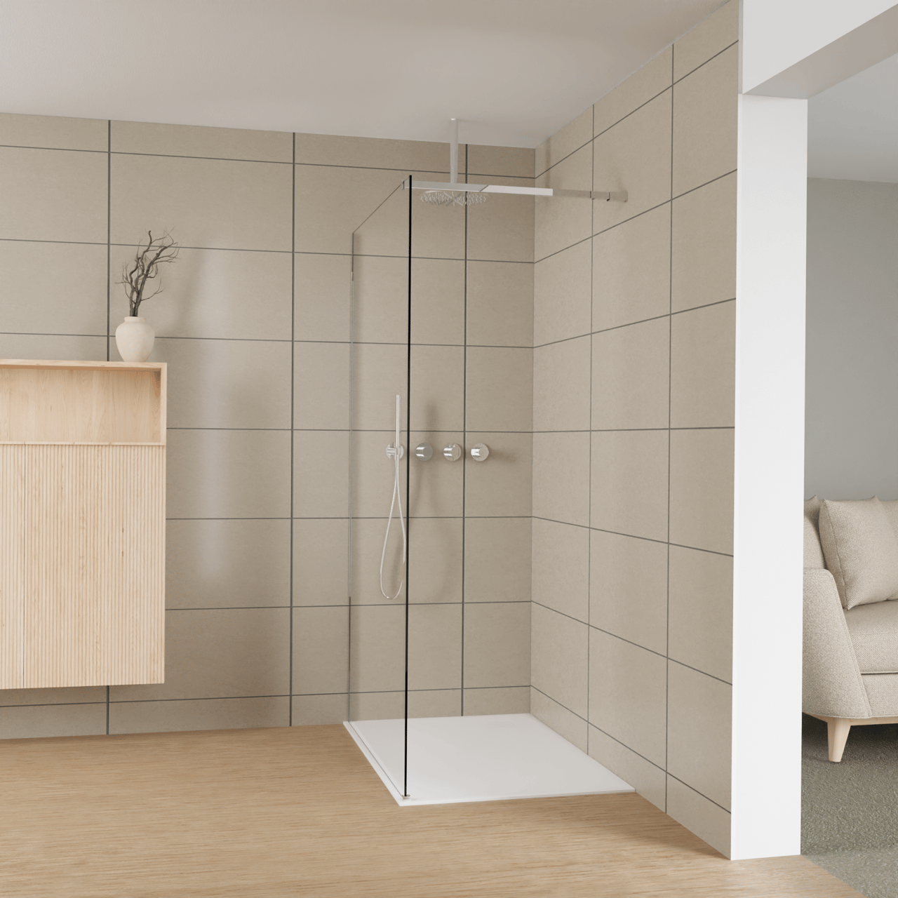 Balmani Modular Walk-In Dusche: 120 x 200 cm, Klarglas, inklusive Coating, Profil Chrom glänzend