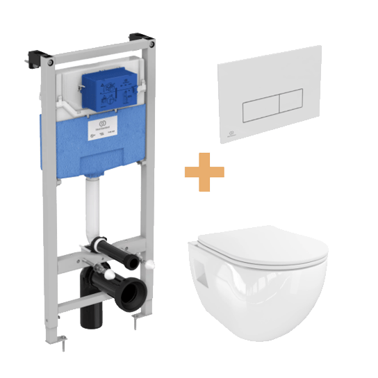 Linie Waldo wc suspendu blanc brillant sans rebord avec Ideal Standard ProSys bâti-support et plaque de commande