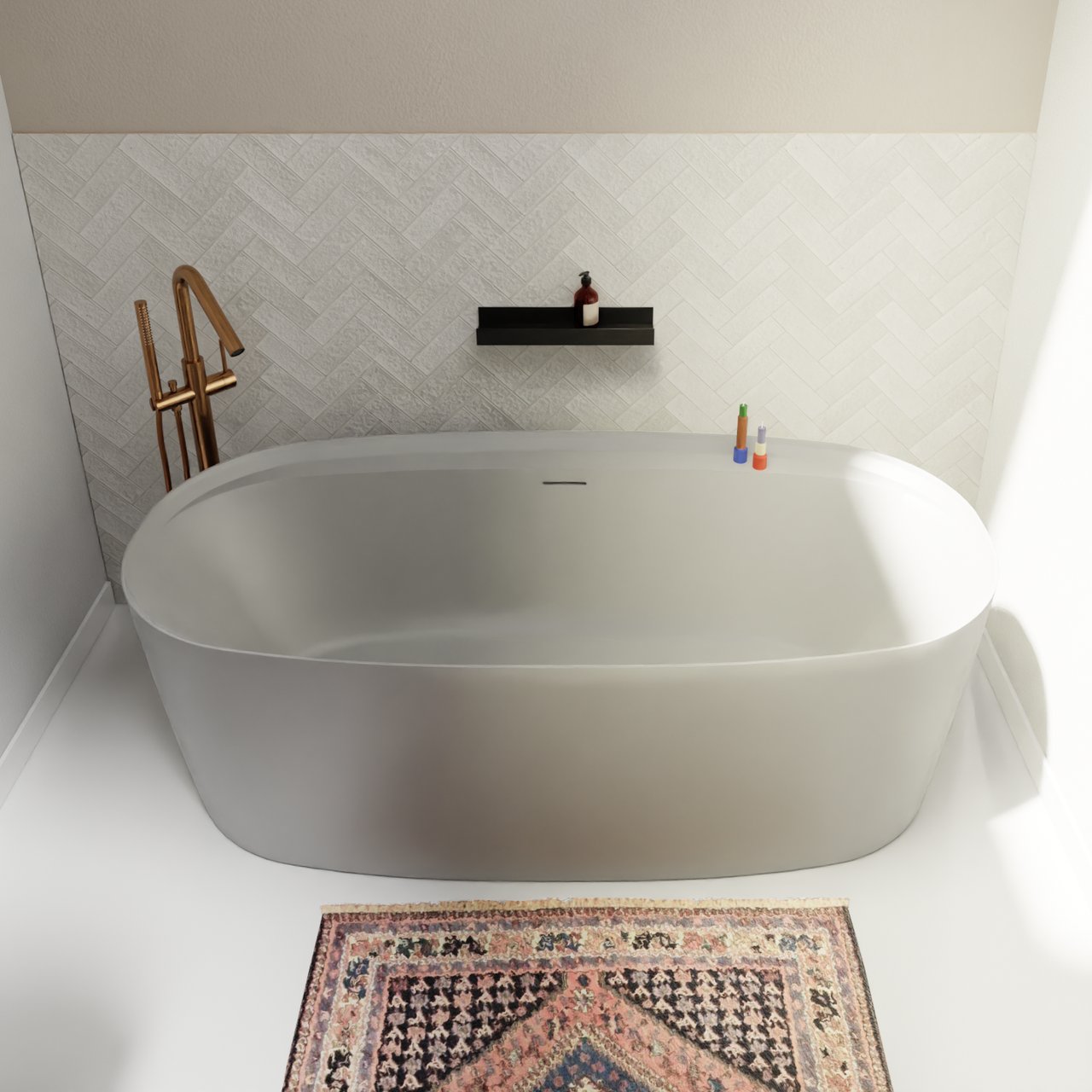 Luca Varess Sutilo ovaal vrijstaand bad 170 x 80 cm acryl mat grijs met geïntegreerde legplank