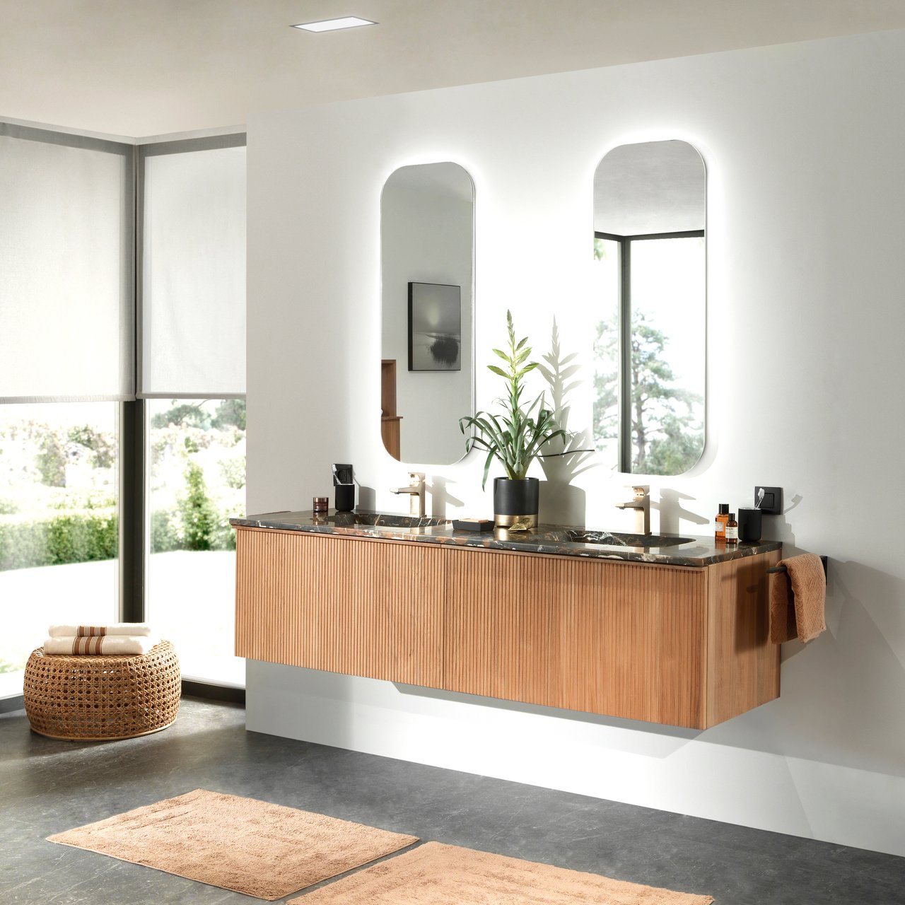 Balmani Giro Arcato afgeronde hoeken badkamerspiegel 41 x 108 cm met spiegelverlichting en anti-damp