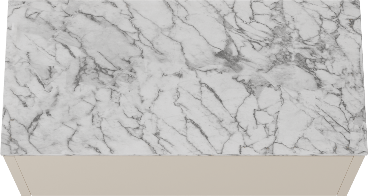 Balmani Eclips hängendes Möbelstück Set: 120 x 55 cm, Sandbeige, mit Stretto Einzel- oder Doppel Waschtischplatte Carrara-Marmor