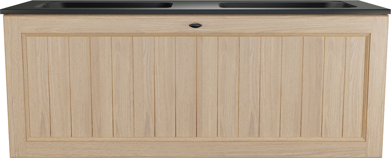 Balmani Lemon hängendes Möbelstück Set: 135 x 55 cm, Naturbelassene Eiche Furnier, mit Tablo Strada Doppelwaschtisch, Schwarz matt