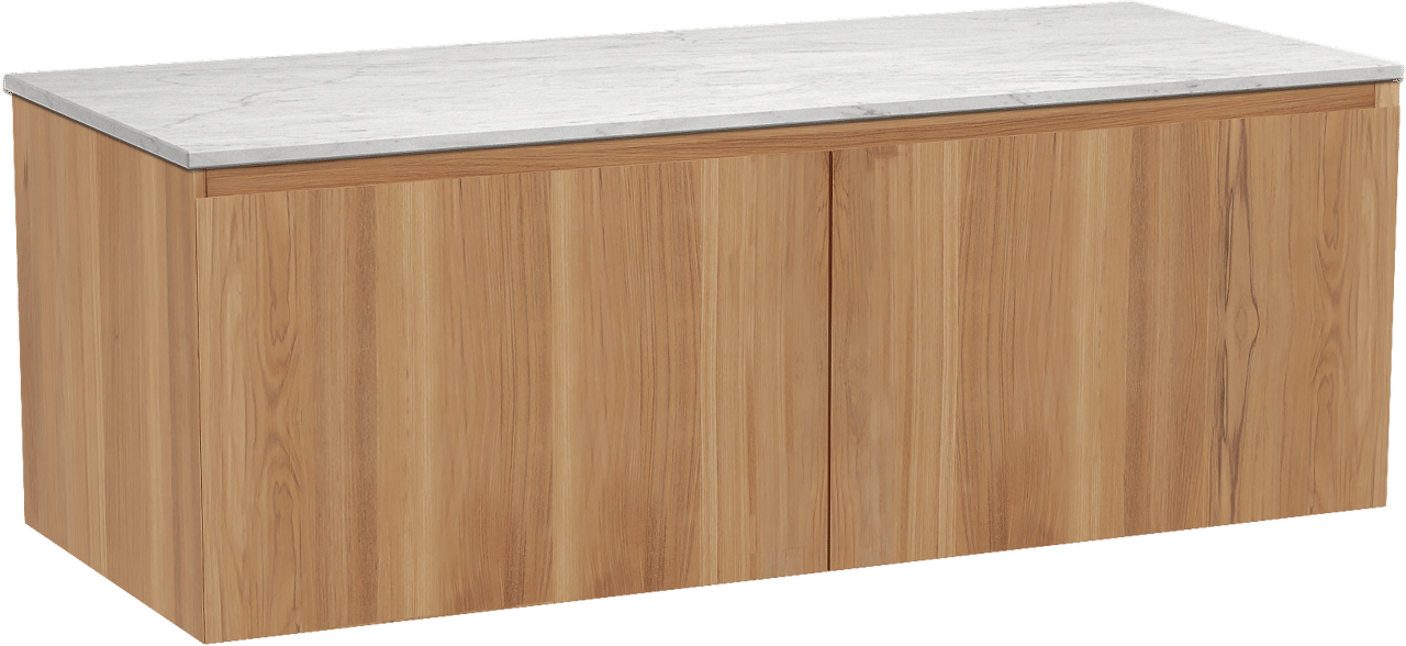 Balmani Idra zwevend badmeubel 135 x 55 cm teakhout met Stretto enkel of dubbel wastafelblad in marmer carrara