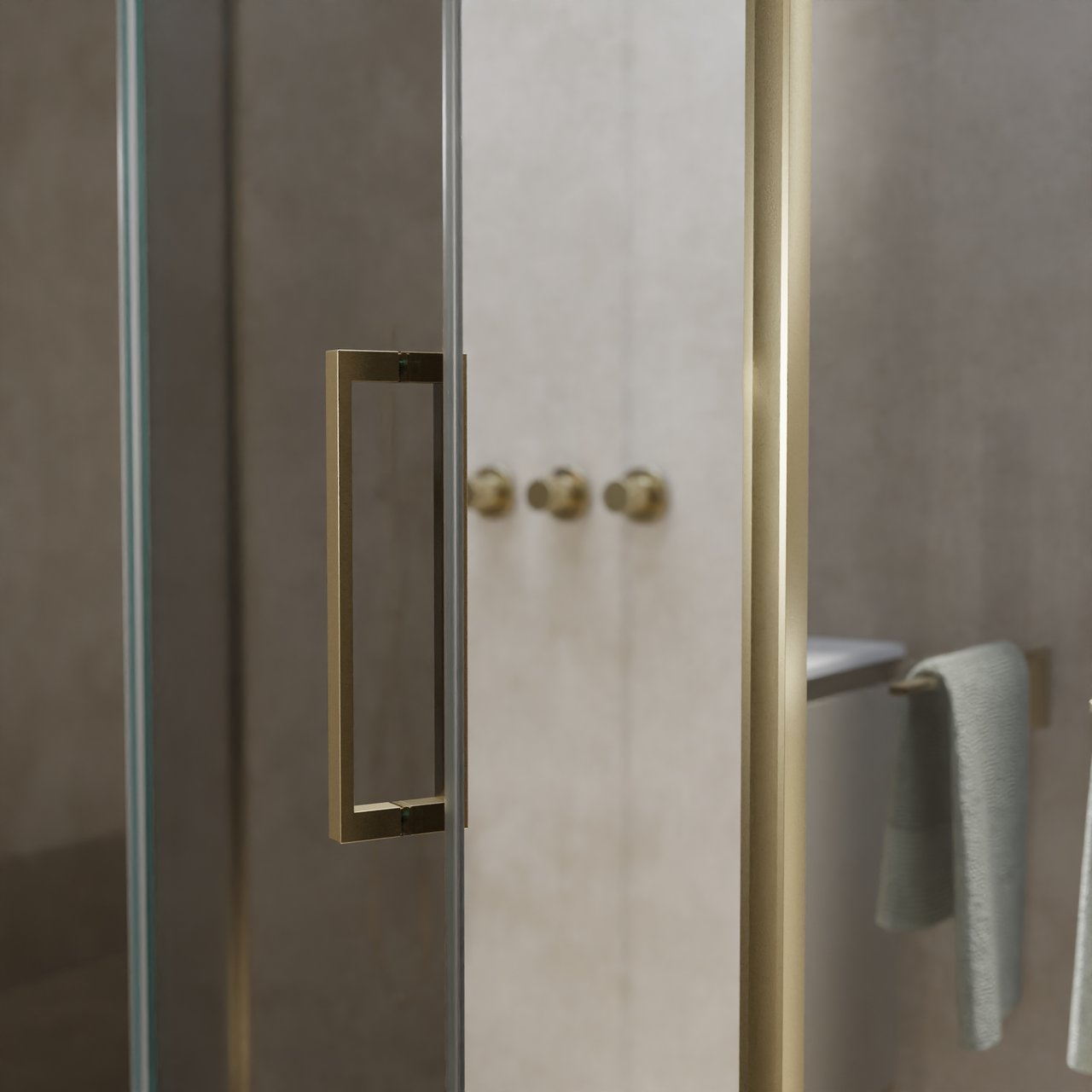 Balmani Senses Design douche en coin avec porte pivotante à gauche et paroi latérale fixe, 140 x 90 cm, Miroir Reflex, Profil Brushed Champagne Gold, coating inclus