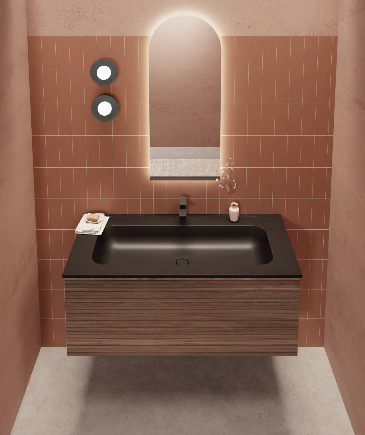 Balmani Forma meuble sous-lavabo suspendu nervure horizontale 120 x 55 cm noyer Américain 2 tiroirs