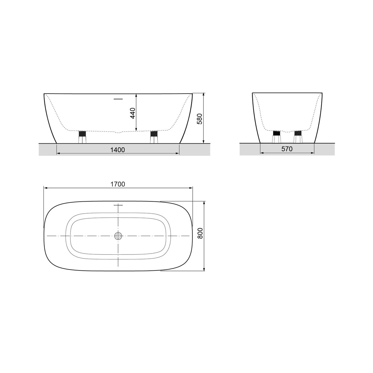 Luca Varess Plutonia baignoire îlot ovale 170 x 80 cm acrylique blanc brillant