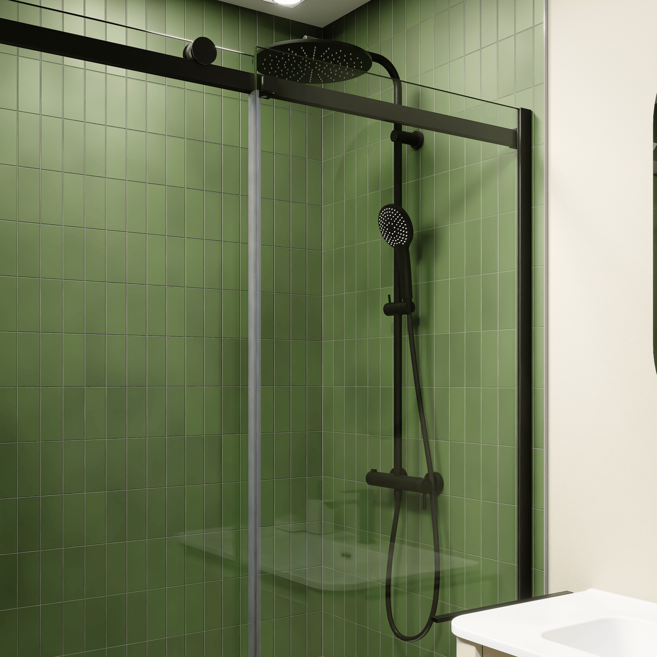 Blaufoss Round 300 Duschsystem mit Mischarmatur Schwarz Matt