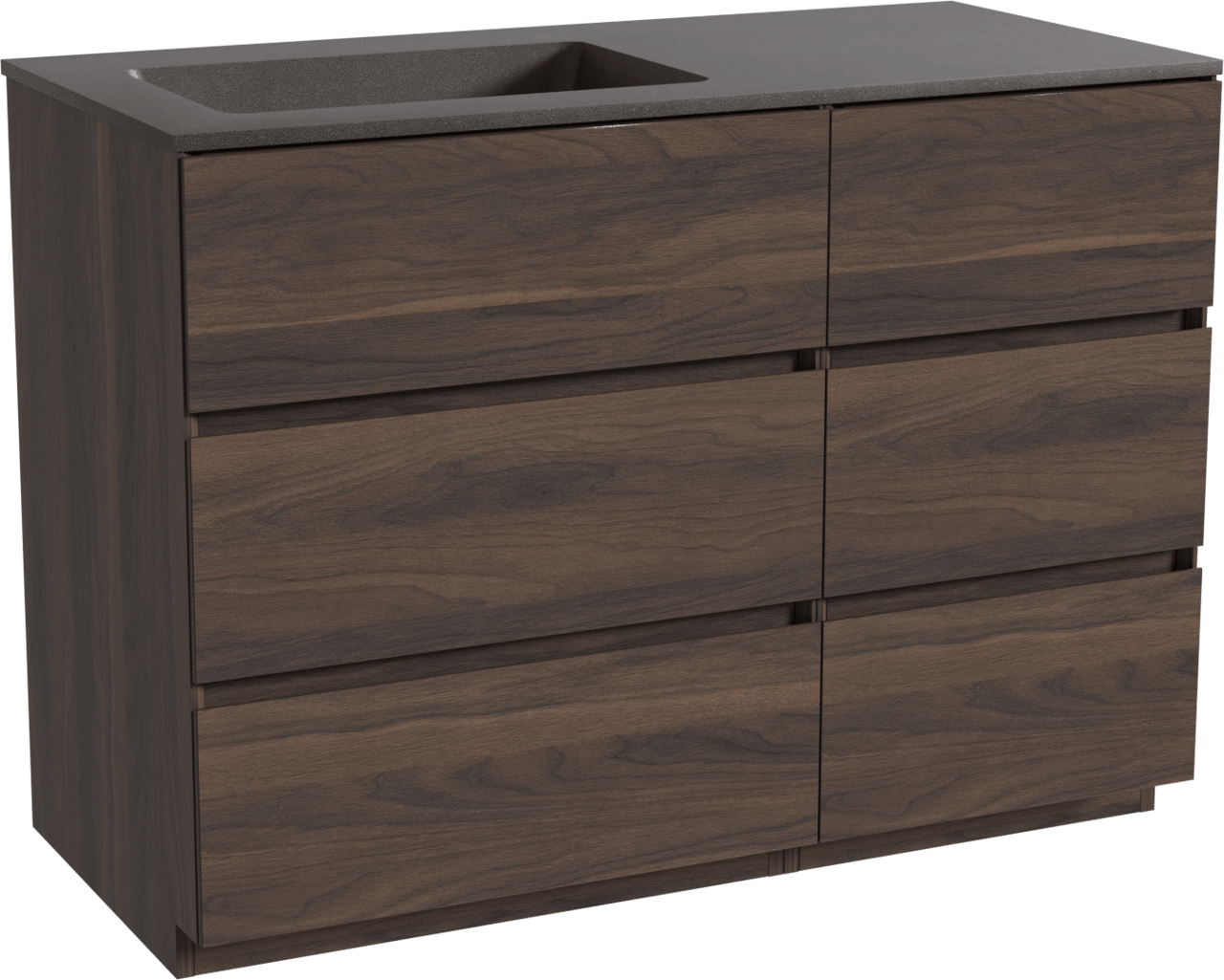 Storke Edge meuble salle de bains à poser 110 x 52 cm noyer avec Scuro plan vasque asymétrique à gauche en quartz noir mat