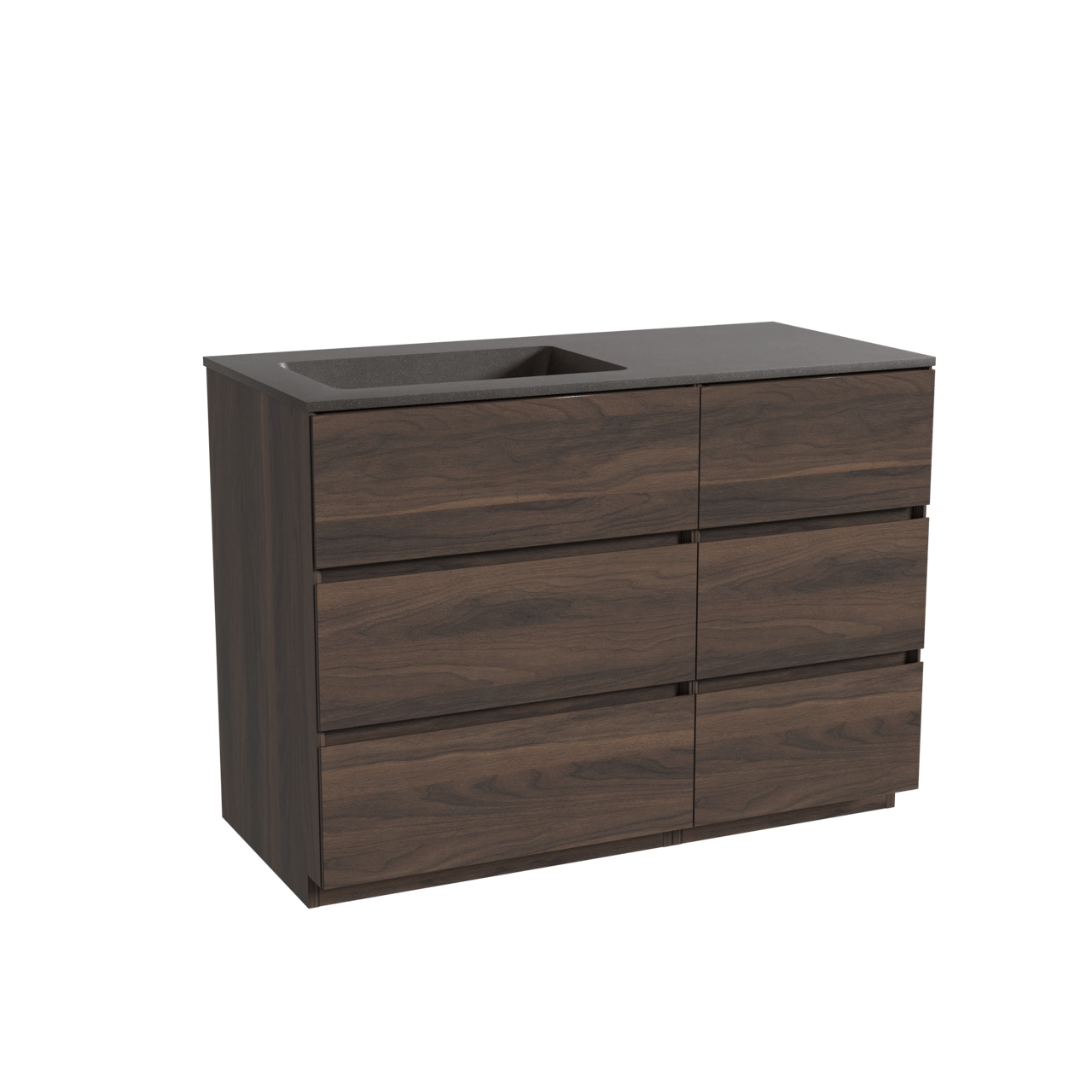 Storke Edge freistehendes Möbelstück Set: 110 x 52 cm, Nussbaum, mit Scuro Waschtisch links, Quarz Schwarz matt