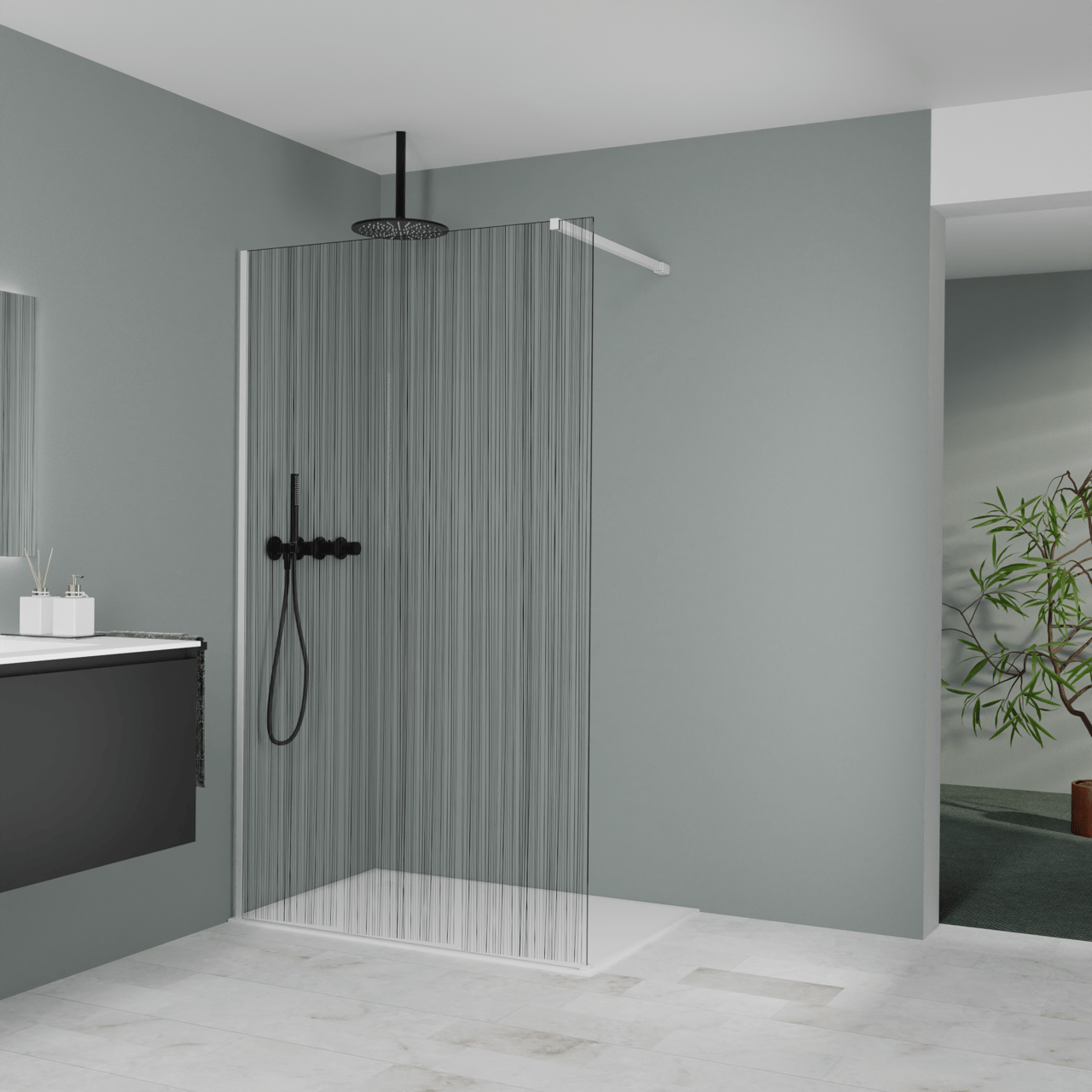 Balmani Modular douche à l'italienne: 120 x 200 cm, Mikado, Profil Blanc mat