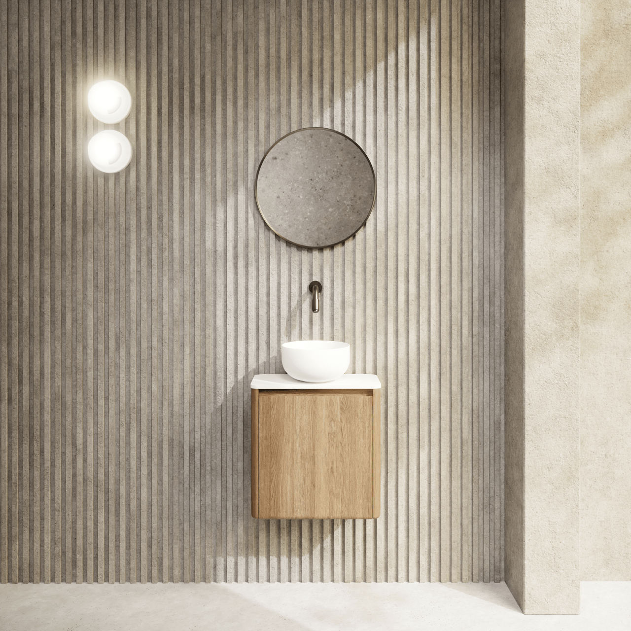 Balmani Auro Gäste-WC Spiegel: Rund, Brushed GunMetal, Ø 45 cm