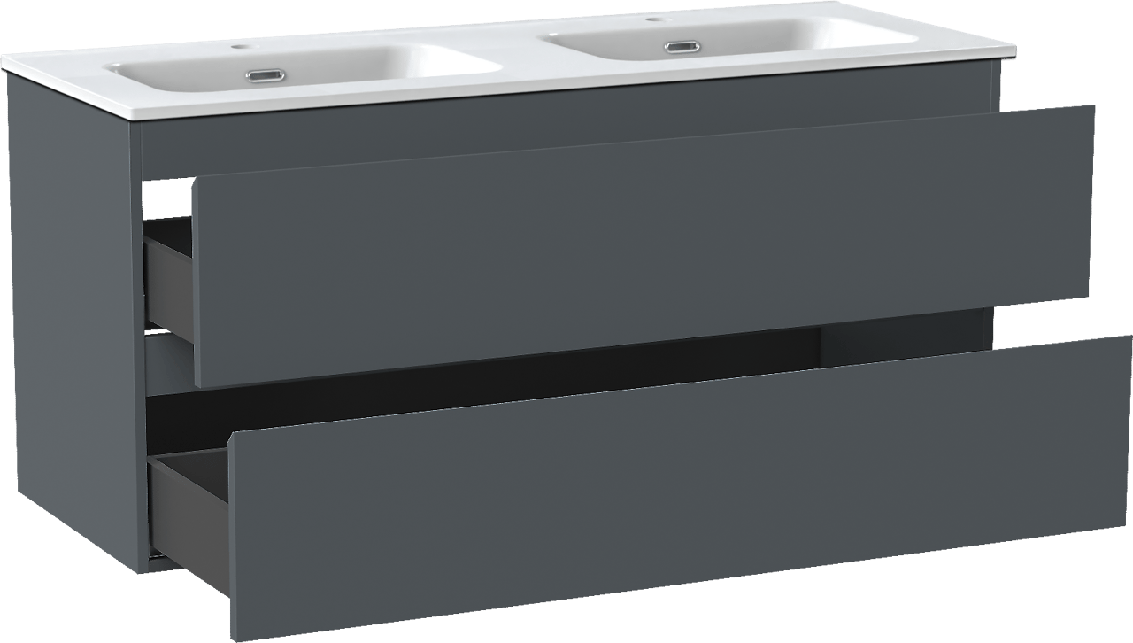 Linie Lado zwevend badkamermeubel 120 x 46 cm blauw antraciet met Baro dubbele wastafel in porselein glanzend wit