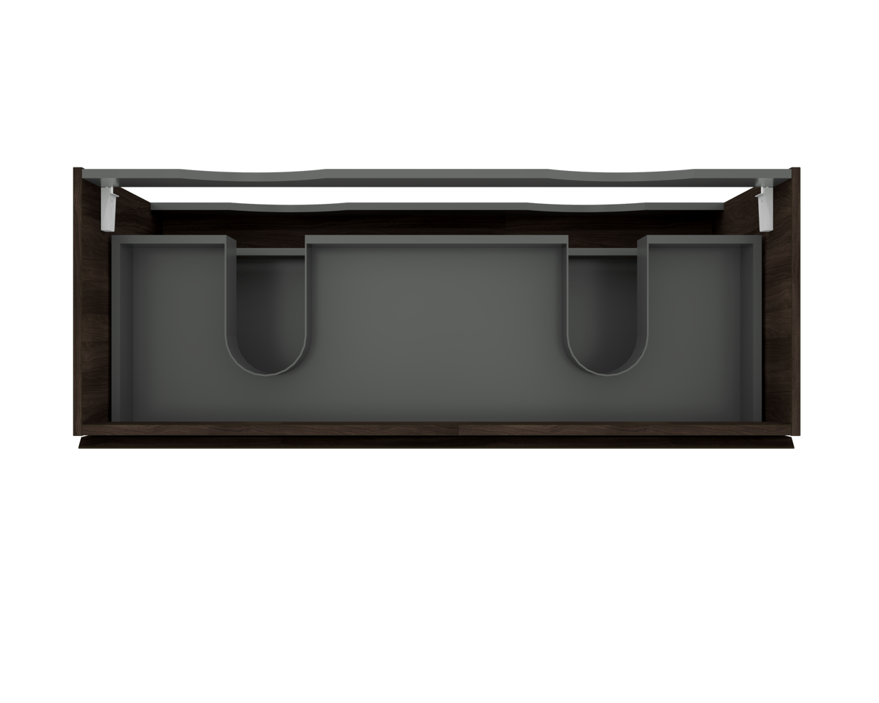 Linie Lado zwevende wastafelonderkast 120 x 46 cm donkere notenhout 2 lades 2 sifonuitsparingen