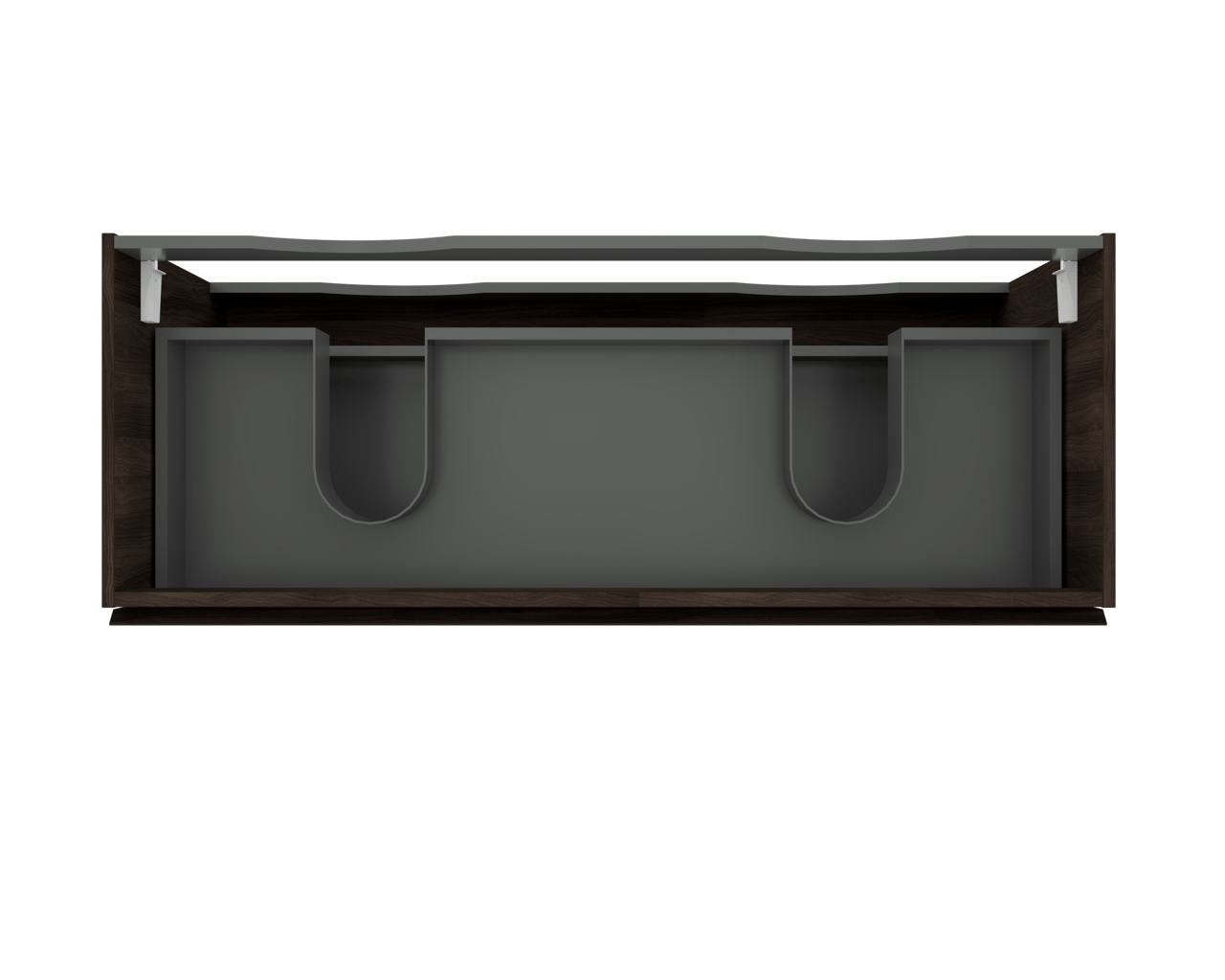 Linie Lado zwevende wastafelonderkast 120 x 46 cm donkere notelaar 2 lades 2 sifonuitsparingen