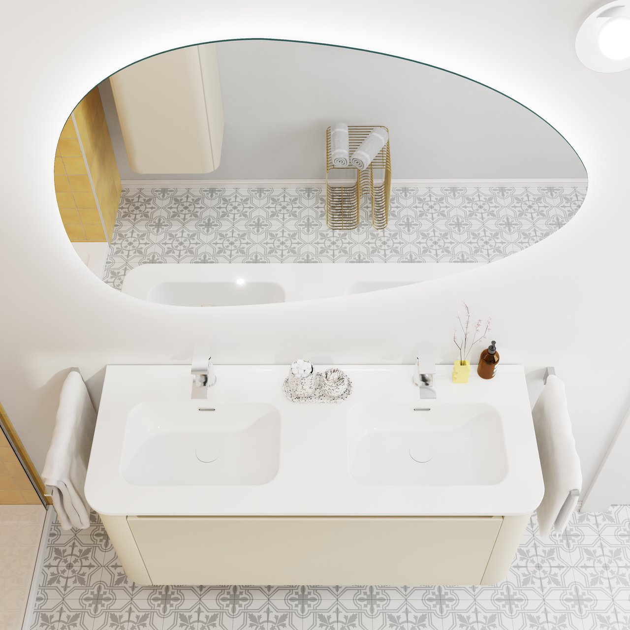 Luca Varess Organic organische badkamerspiegel 120 cm met spiegelverlichting en anti-damp