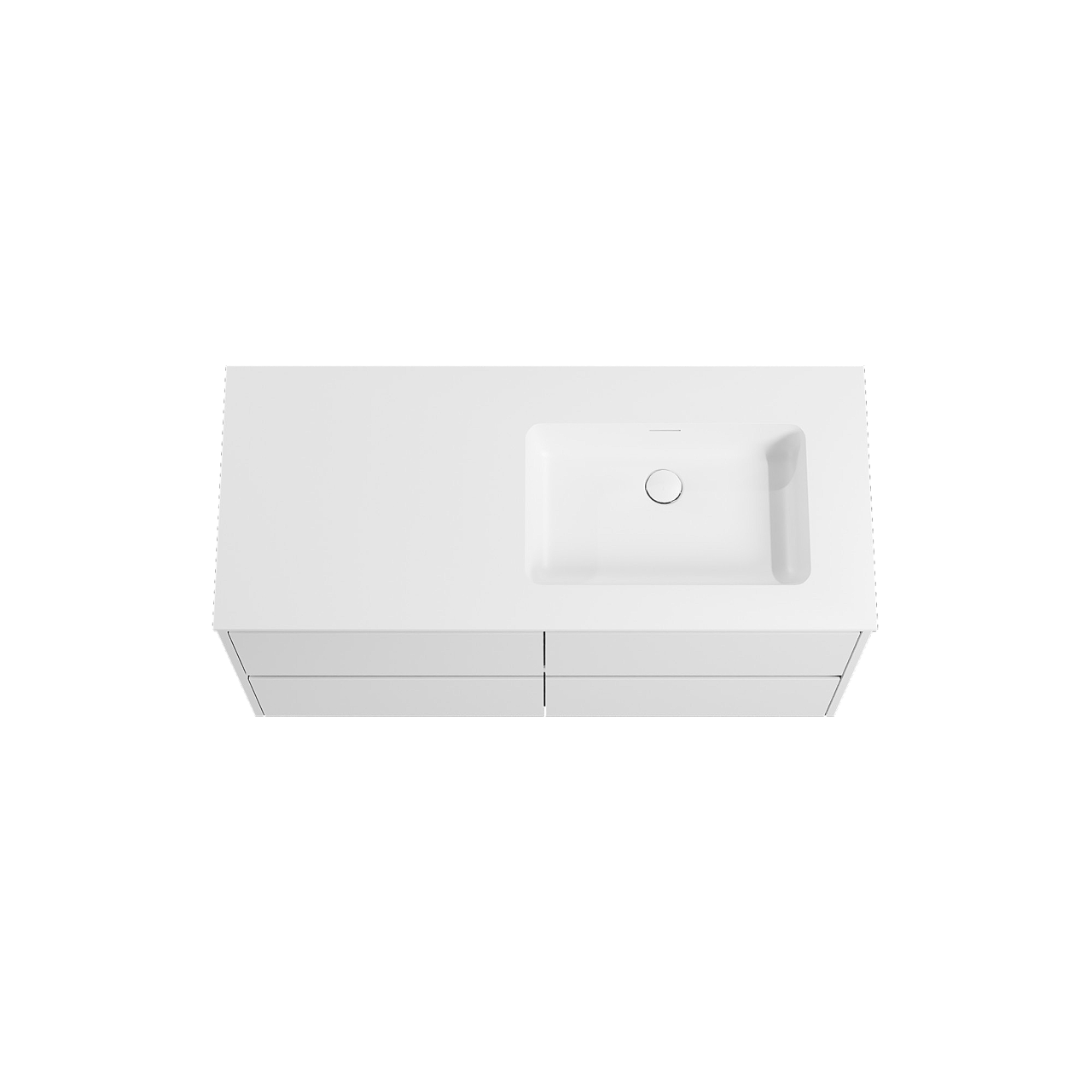 Storke Seda meuble salle de bains suspendu 120 x 52 cm blanc mat avec Mata vasque asymétrique droite en solid surface blanc mat